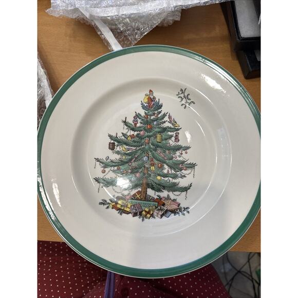 Vtg Spode England CHRISTMAS TREE Dinner Plate Set Ps Green